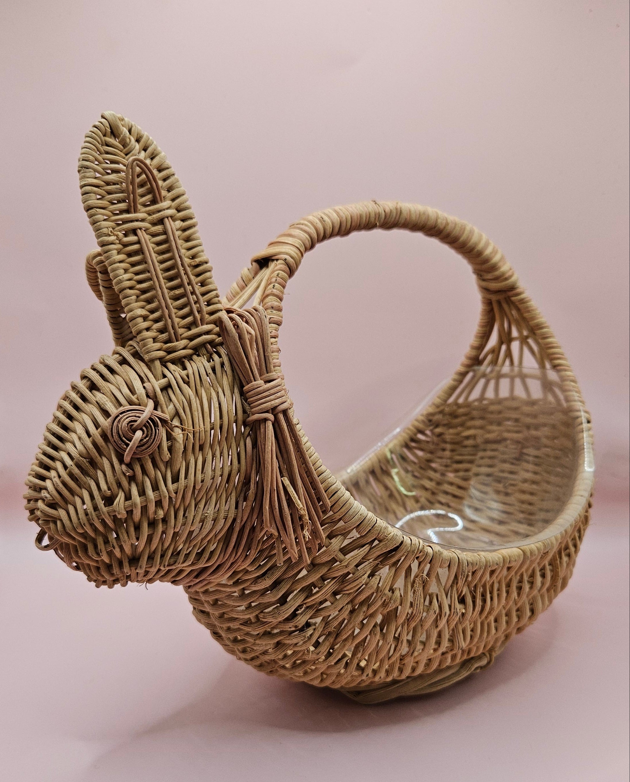 Vintage Wicker Bunny Basket – Handwoven Animal-Shaped Easter or Display Basket 10.5x5.5x8.25