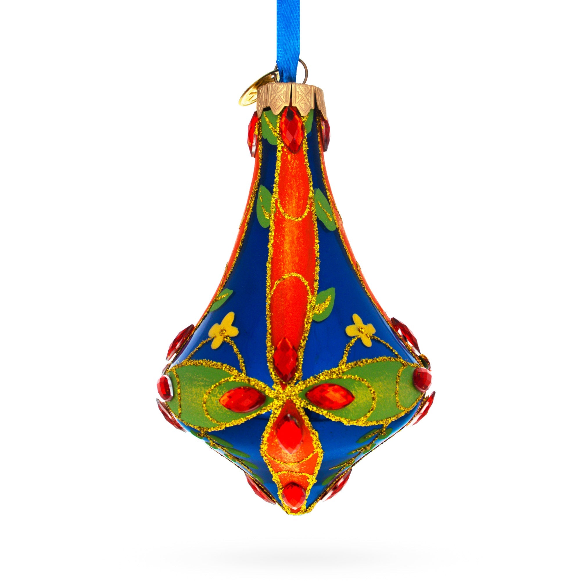 Kaleidoscope Bell Shape Finial Glass Christmas Ornament