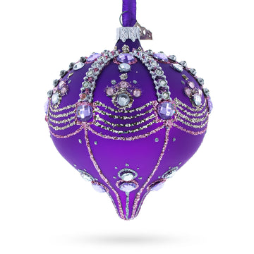 Sparkly Diamonds on Purple Onion-Shape Finial Glass Christmas Ornament