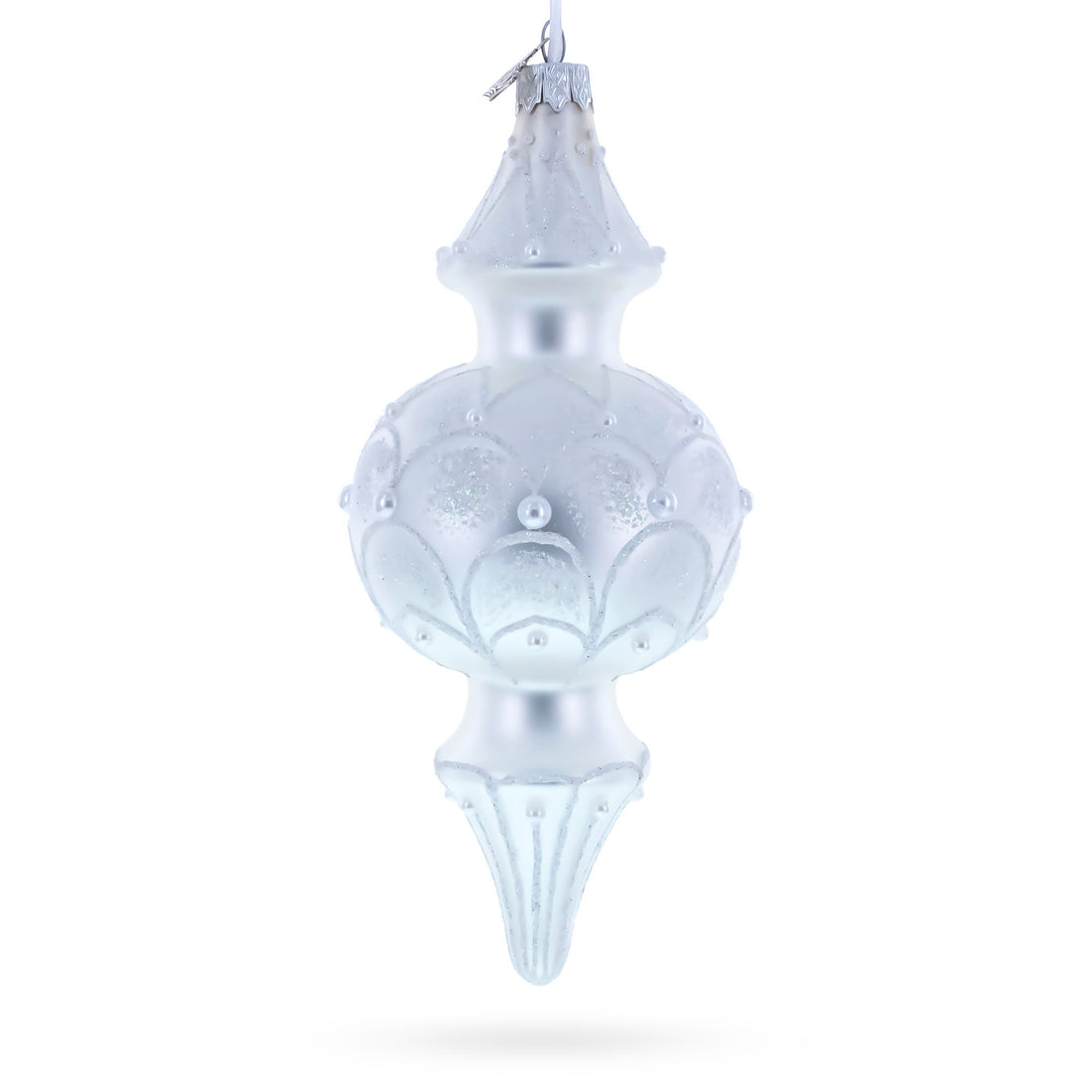 Snowy Pearl Double-Ended Finial Drop Glass Christmas Ornament
