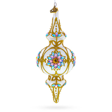 Pearl White Baroque Double-Ended Finial Drop Glass Christmas Ornament
