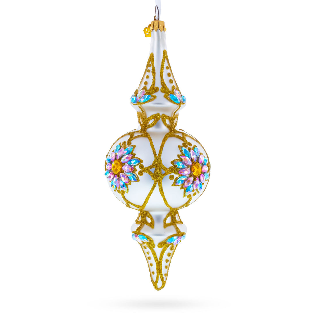 Pearl White Baroque Double-Ended Finial Drop Glass Christmas Ornament
