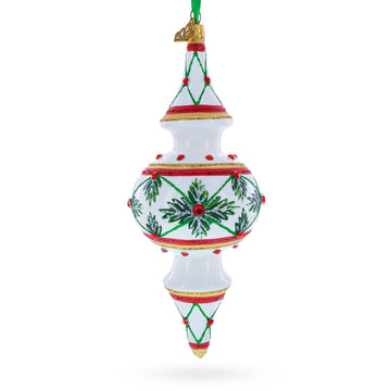 Winter Lattice & Holly Star Jeweled Double-Ended Finial Drop Glass Christmas Ornament