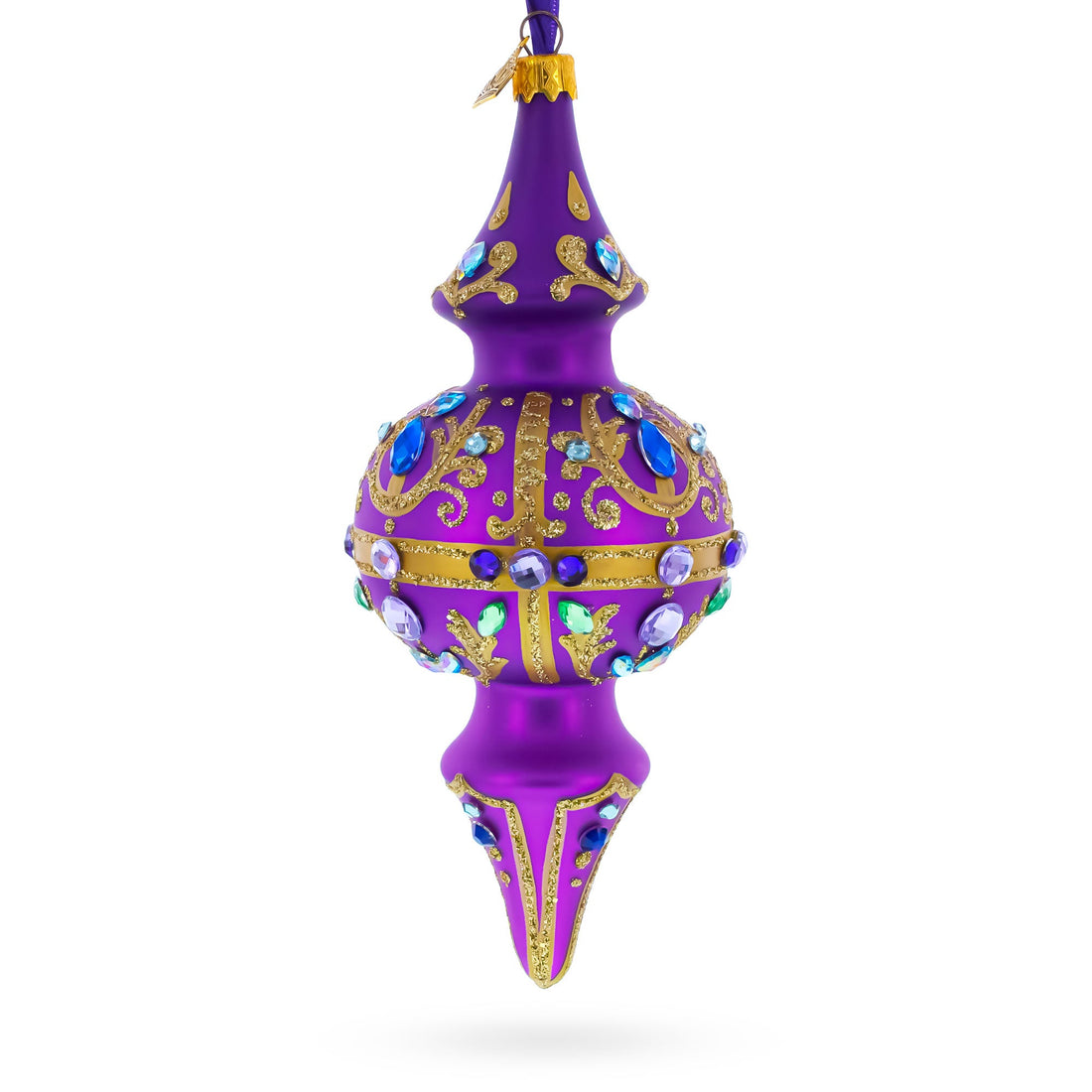 Royal Jewel Embellishments Gold Filigree Double-Ended Finial Drop Glass Christmas Ornament