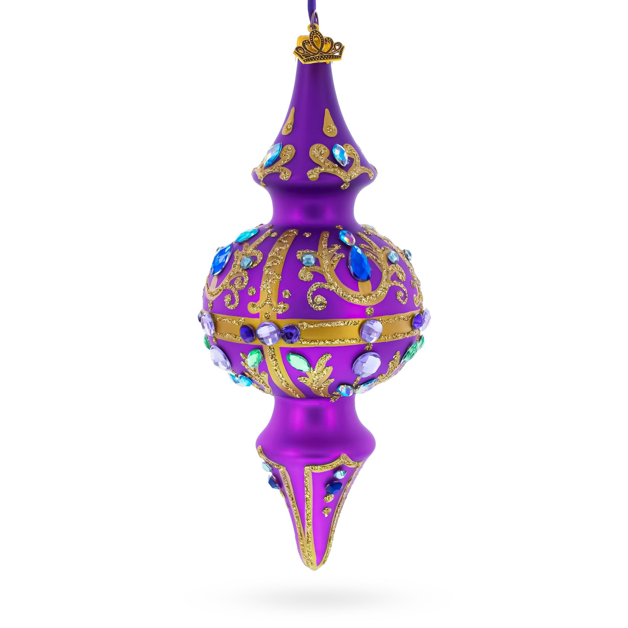 Royal Jewel Embellishments Gold Filigree Double-Ended Finial Drop Glass Christmas Ornament