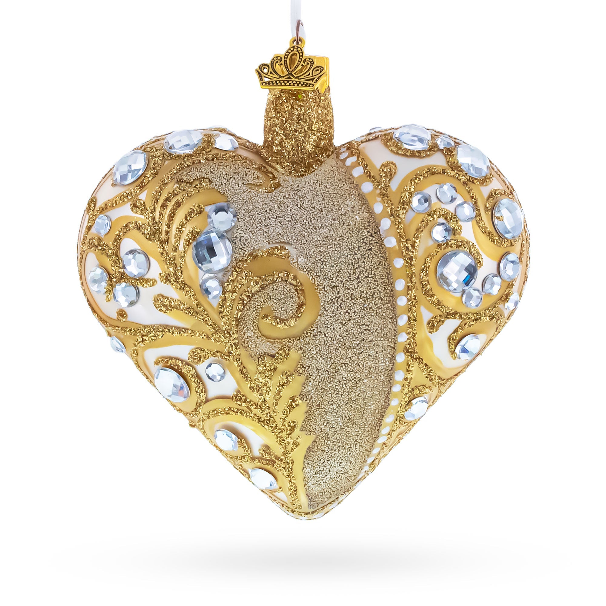 Gold Jeweled Baroque Heart Glass Christmas Ornament