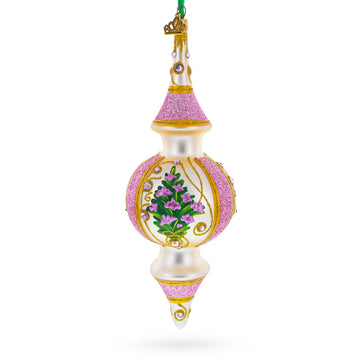 Pink Embossed  Blossom Double-Ended Finial Drop Glass Christmas Ornament
