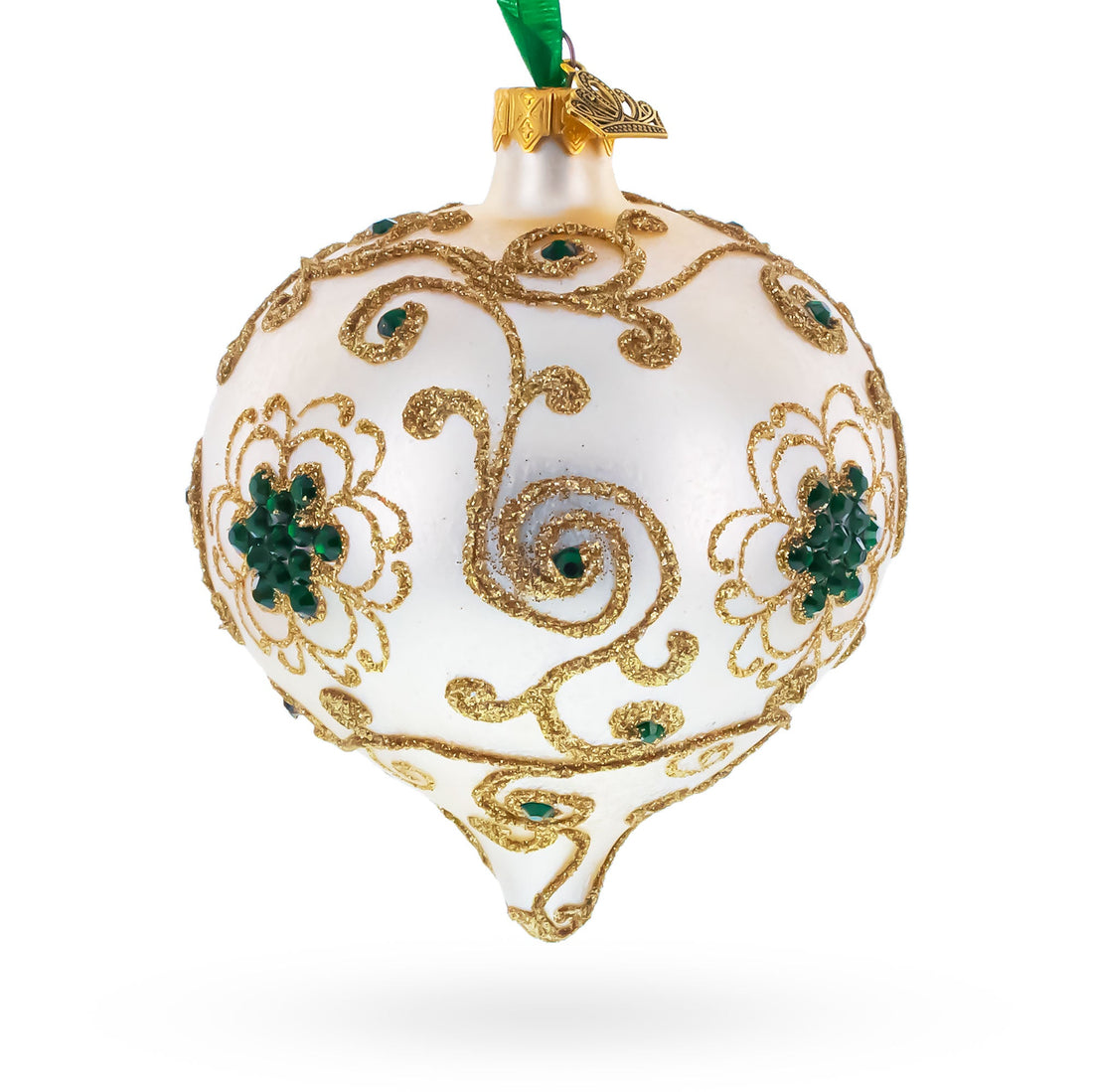 Gold Jeweled Swirl Onion-Shape Finial Glass Christmas Ornament
