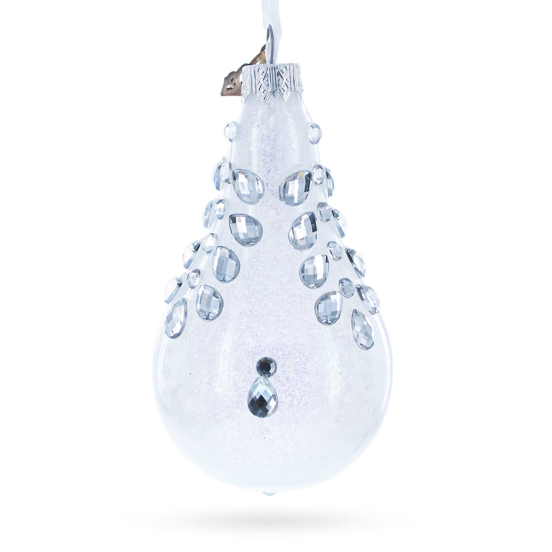 Diamonds on Clear Waterdrop Finial Glass Christmas Ornament
