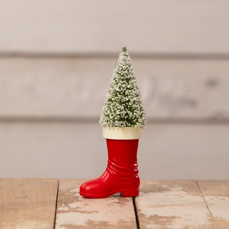 Santa Boot with Bottle Brush Tree Ornament