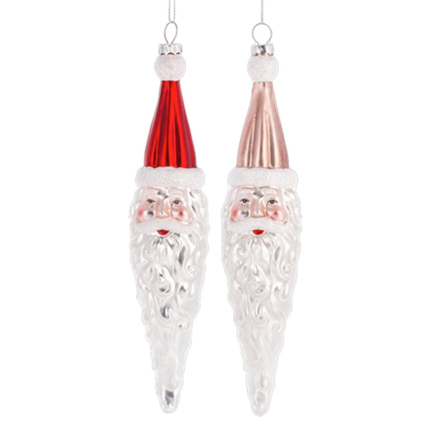 Santa Icicle Blown Glass Ornament RED