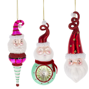 Vintage Santa Reflector Glass Ornaments Set of 3