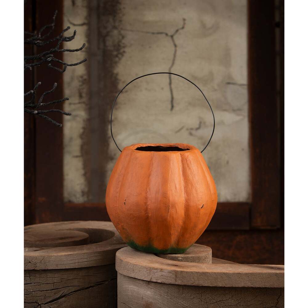 Scary Vintage Pumpkin Bucket Medium by Bethany Lowe Designs