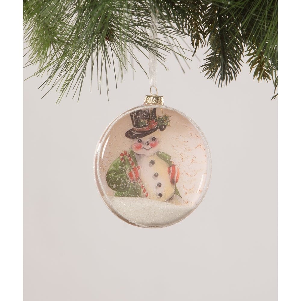 Snowman Glass Disk Ornament by Bethany Lowe Designs