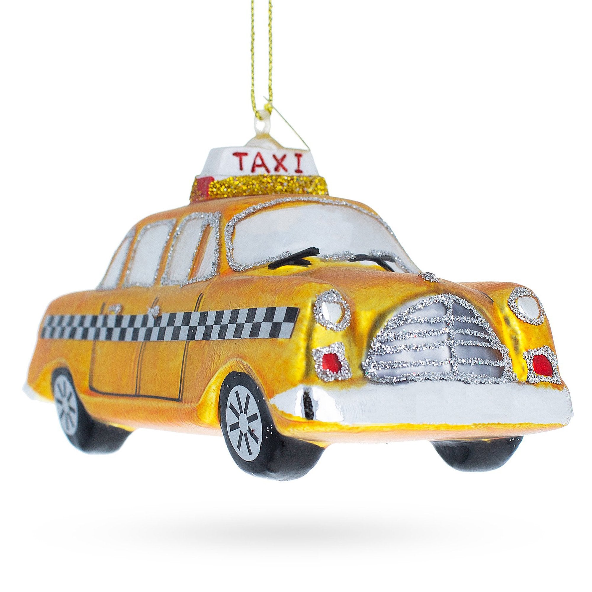 Yellow Taxi Glass Christmas Ornament