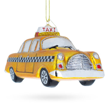 Yellow Taxi Glass Christmas Ornament