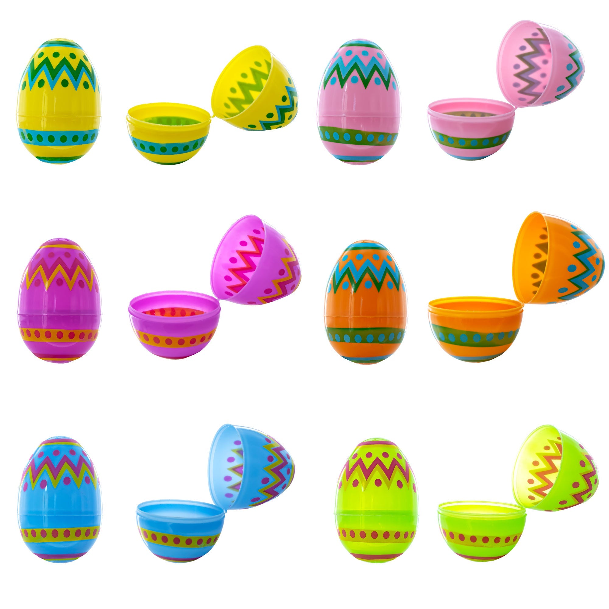 Set of 12 Large Geometric Plastic Easter Eggs 3 Inches
