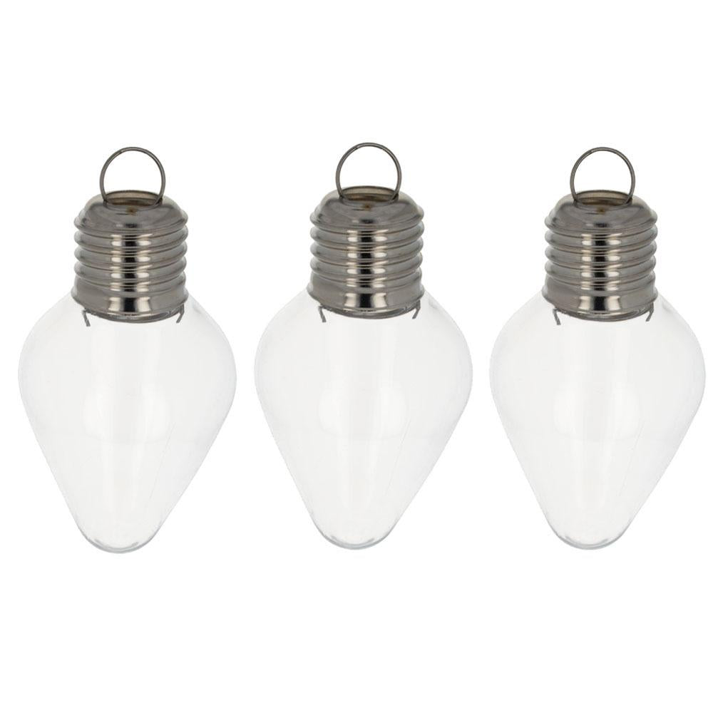 Set of 3 Clear Plastic Light Bulb Christmas Ornaments DIY Craft 4 Inches