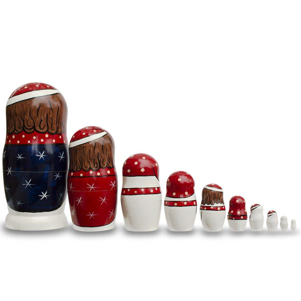 Set of 10 Snowmen with Christmas Tree Wooden Nesting Dolls 10.25 Inches