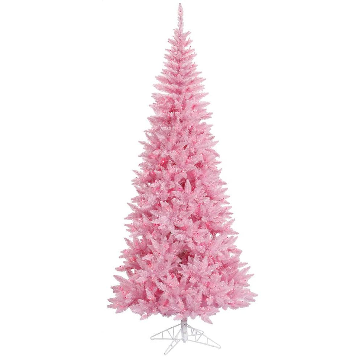 Vickerman 4.5' Pink Fir Slim Artificial Christmas Tree, Pink Dura-lit LED Lights