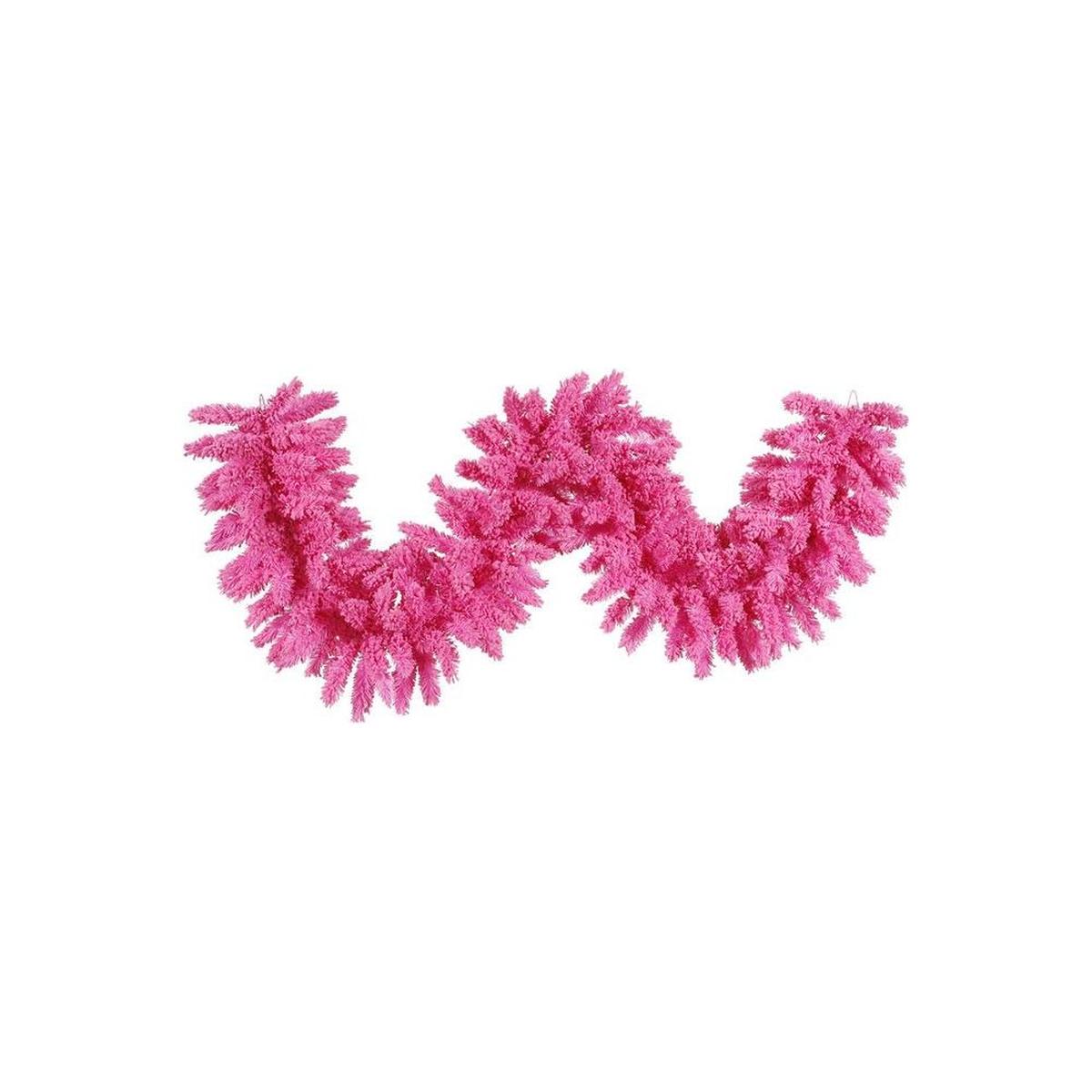 9' Flocked Pink Garland without Lights