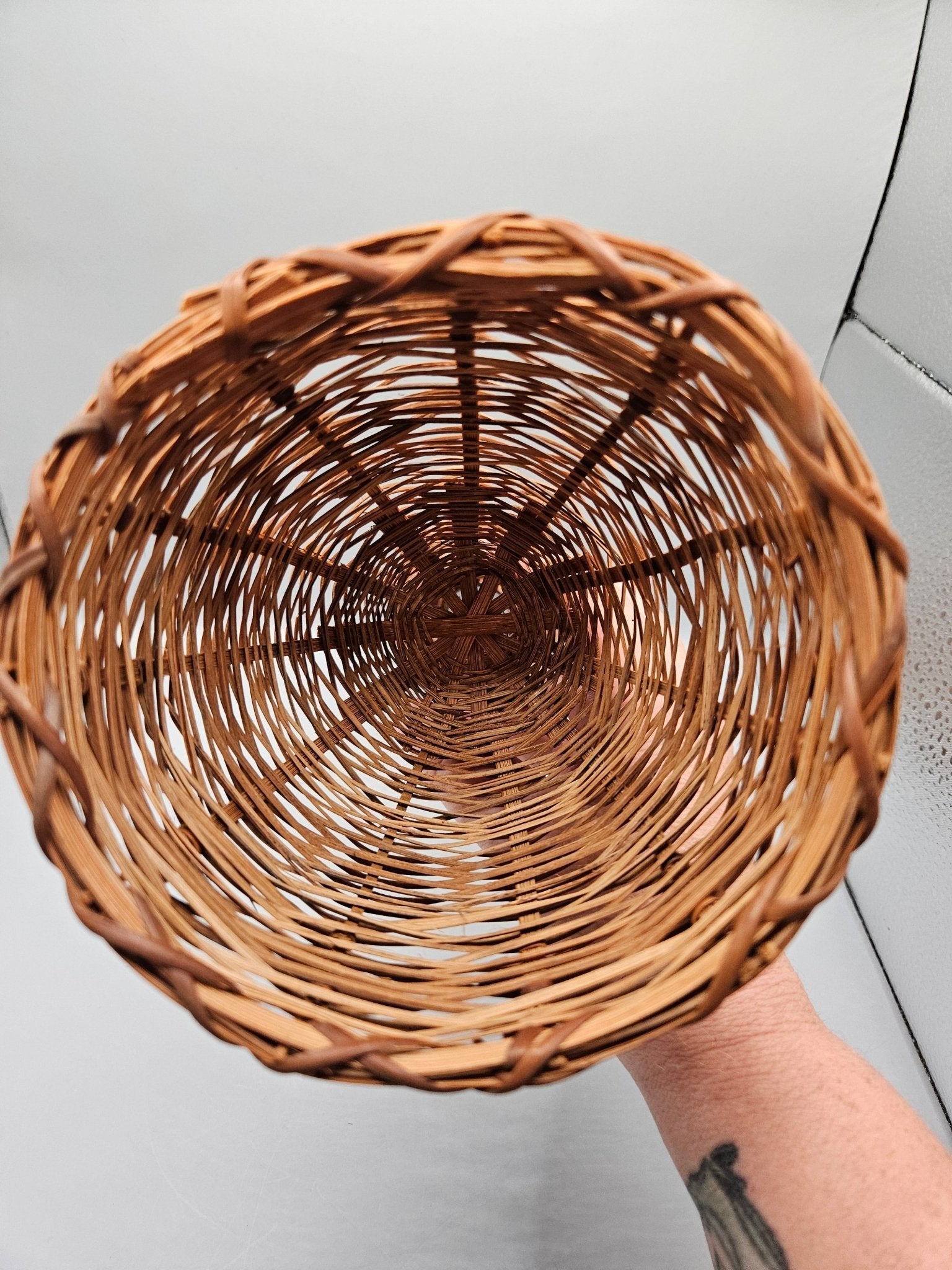 Vintage 12.5" Woven Wicker Rattan Hourglass-Shaped Vase Basket
