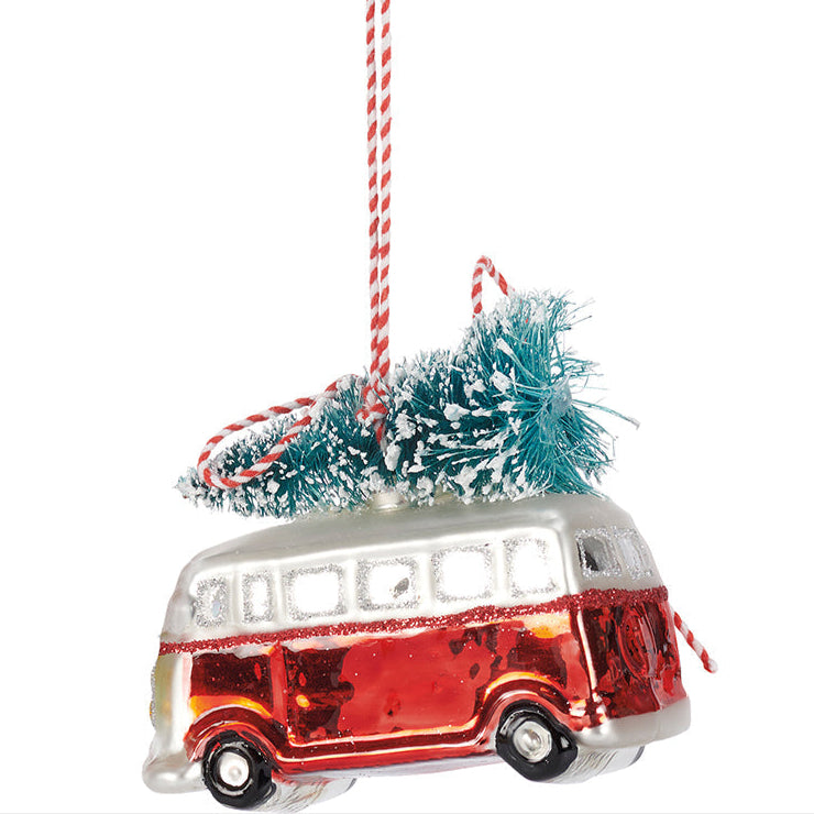 Vintage Bus Glass Ornament