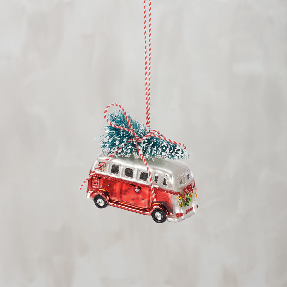 Vintage Bus Glass Ornament