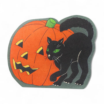 Retro Cat and Pumpkin Halloween Sign