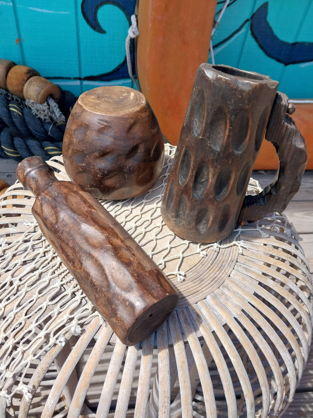 1960s Spanish Modernist Pottery Trio – Textured Candle Holder, Sculptural Stein, and Organic Bowl