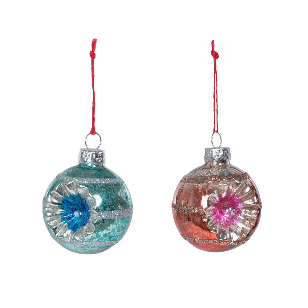 Vintage Reflector Ball Ornaments Pink & Blue Set of 2