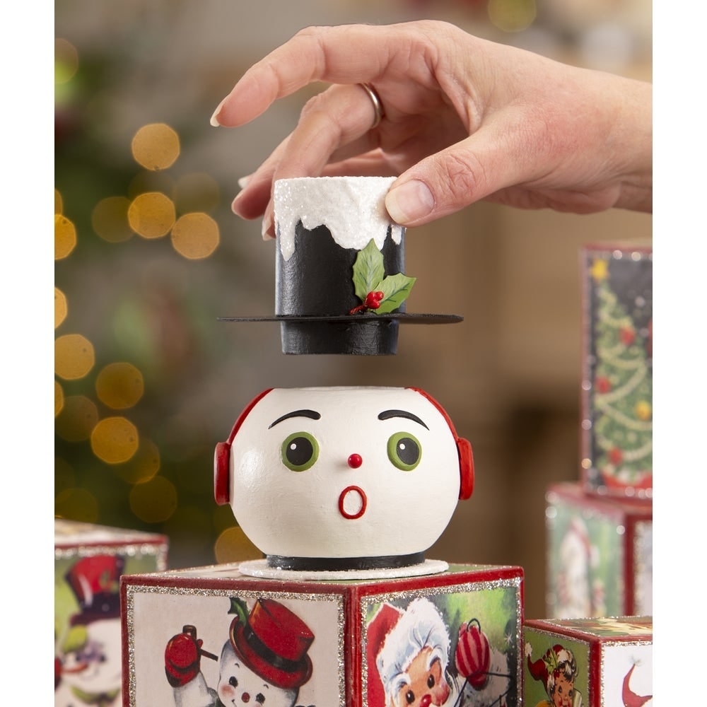 Vintage Surprised Snowman Container by Bethany Lowe Designs