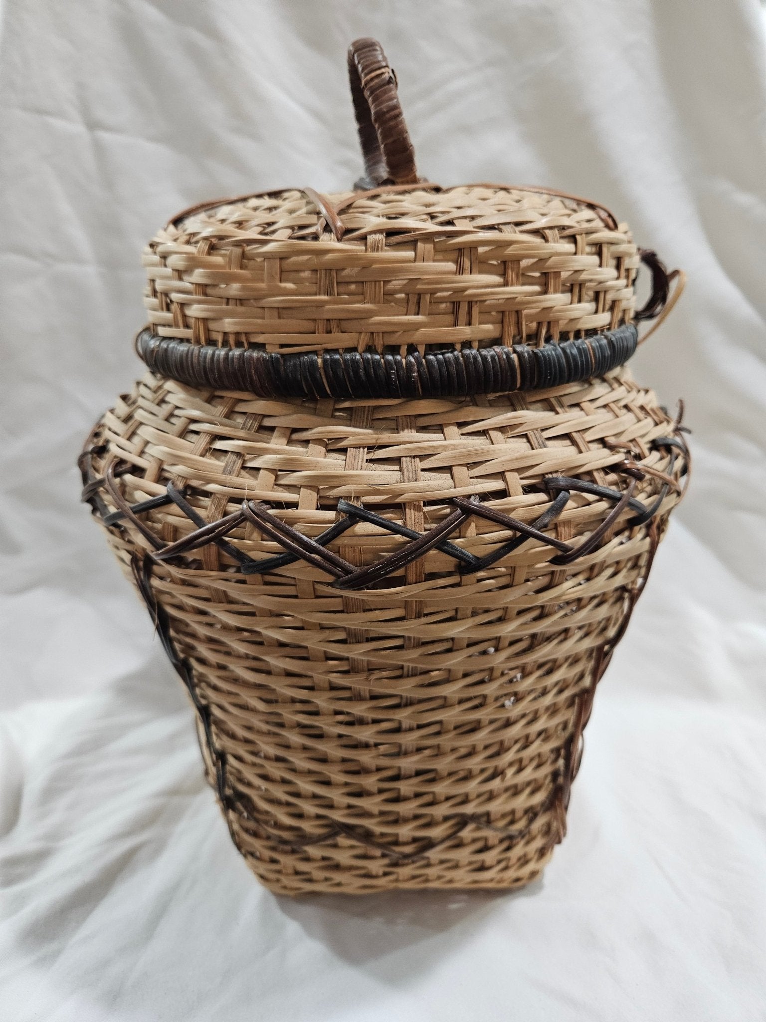 Vintage Woven Lidded Wicker Basket