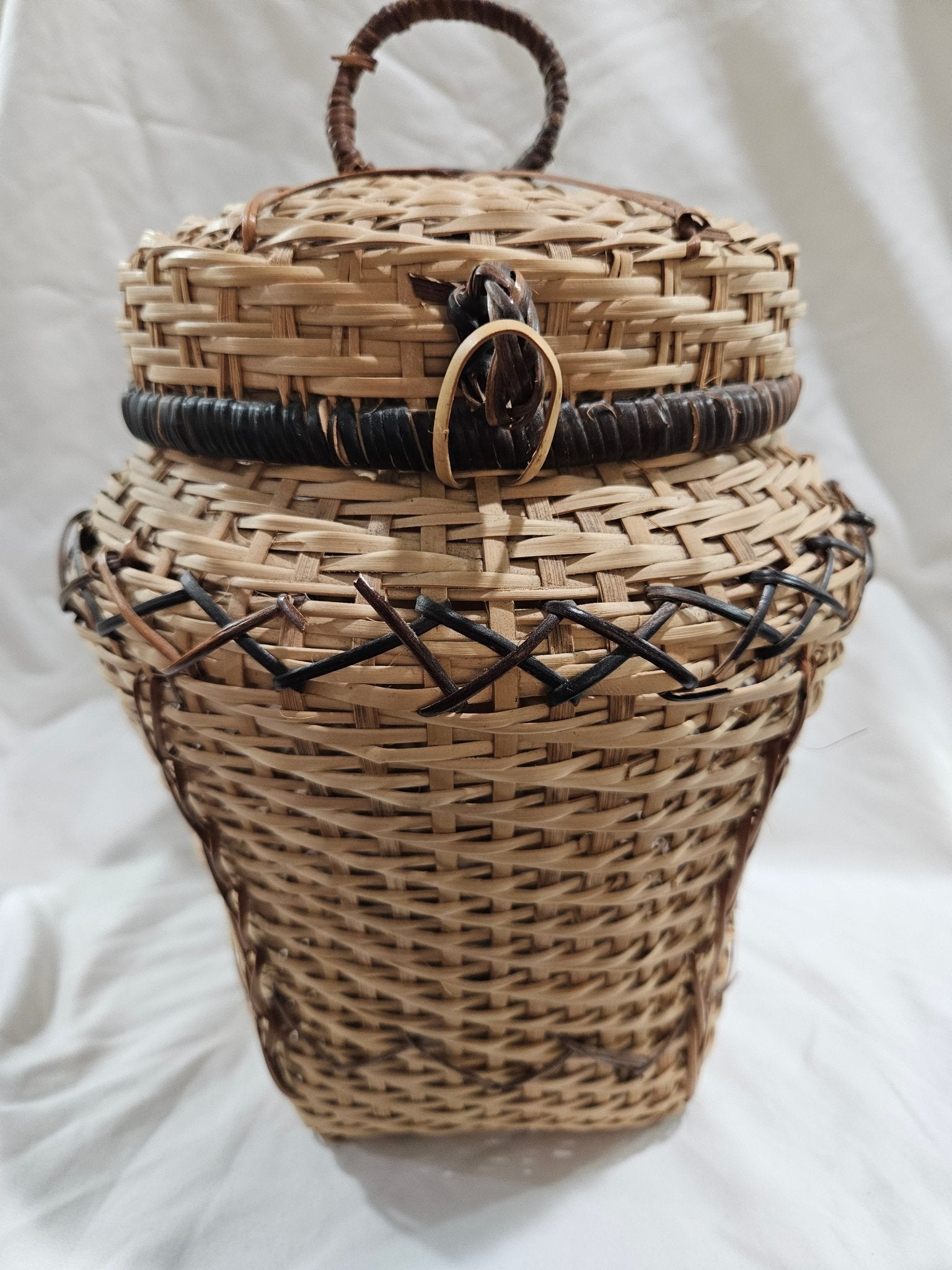 Vintage Woven Lidded Wicker Basket