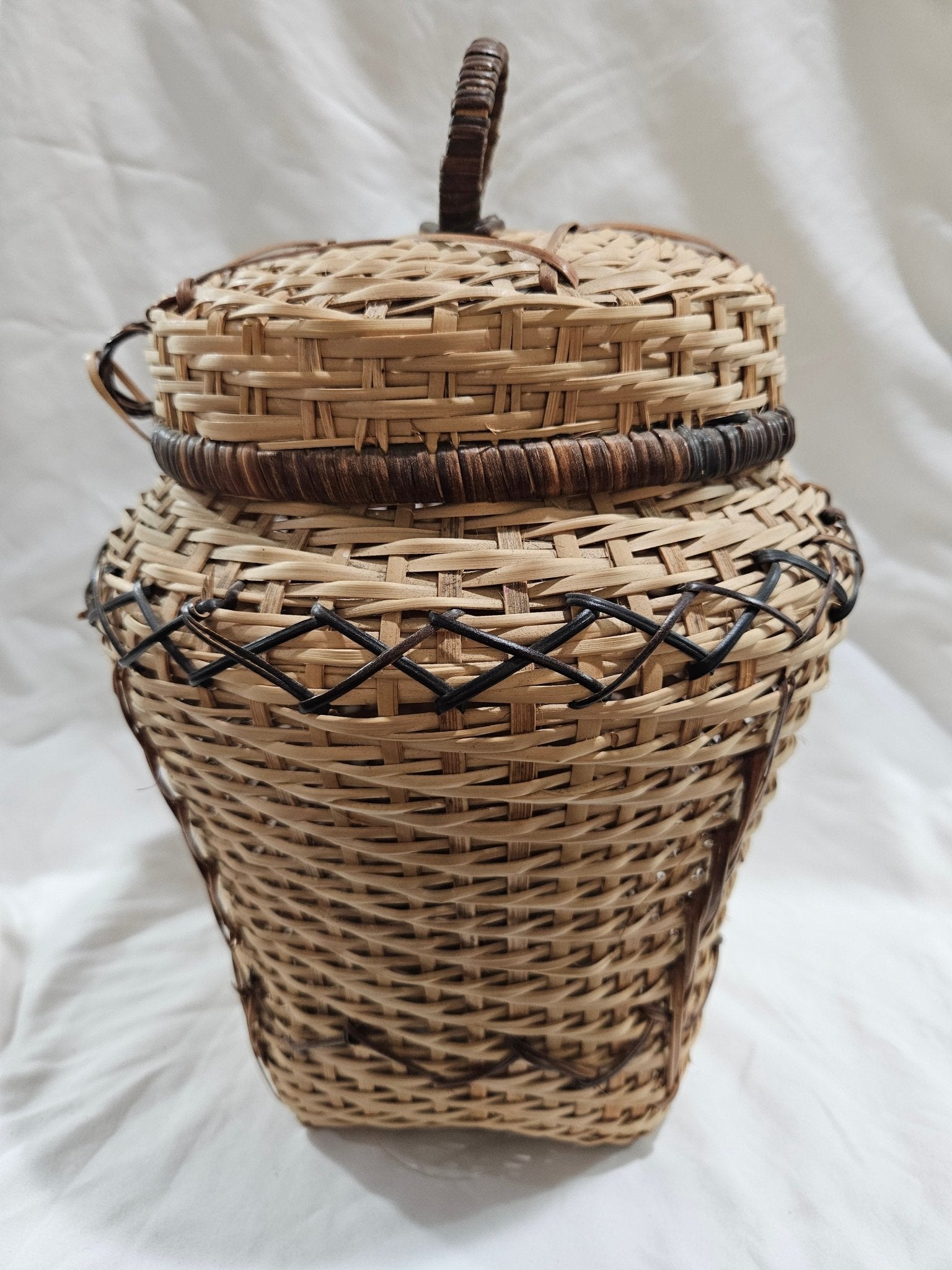 Vintage Woven Lidded Wicker Basket