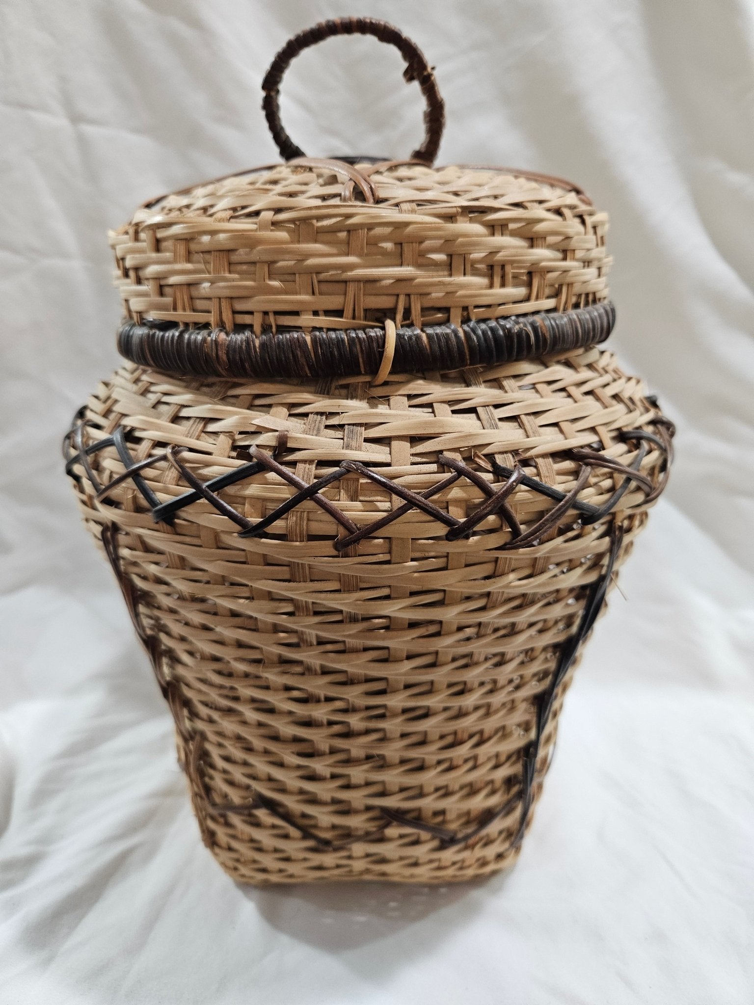 Vintage Woven Lidded Wicker Basket