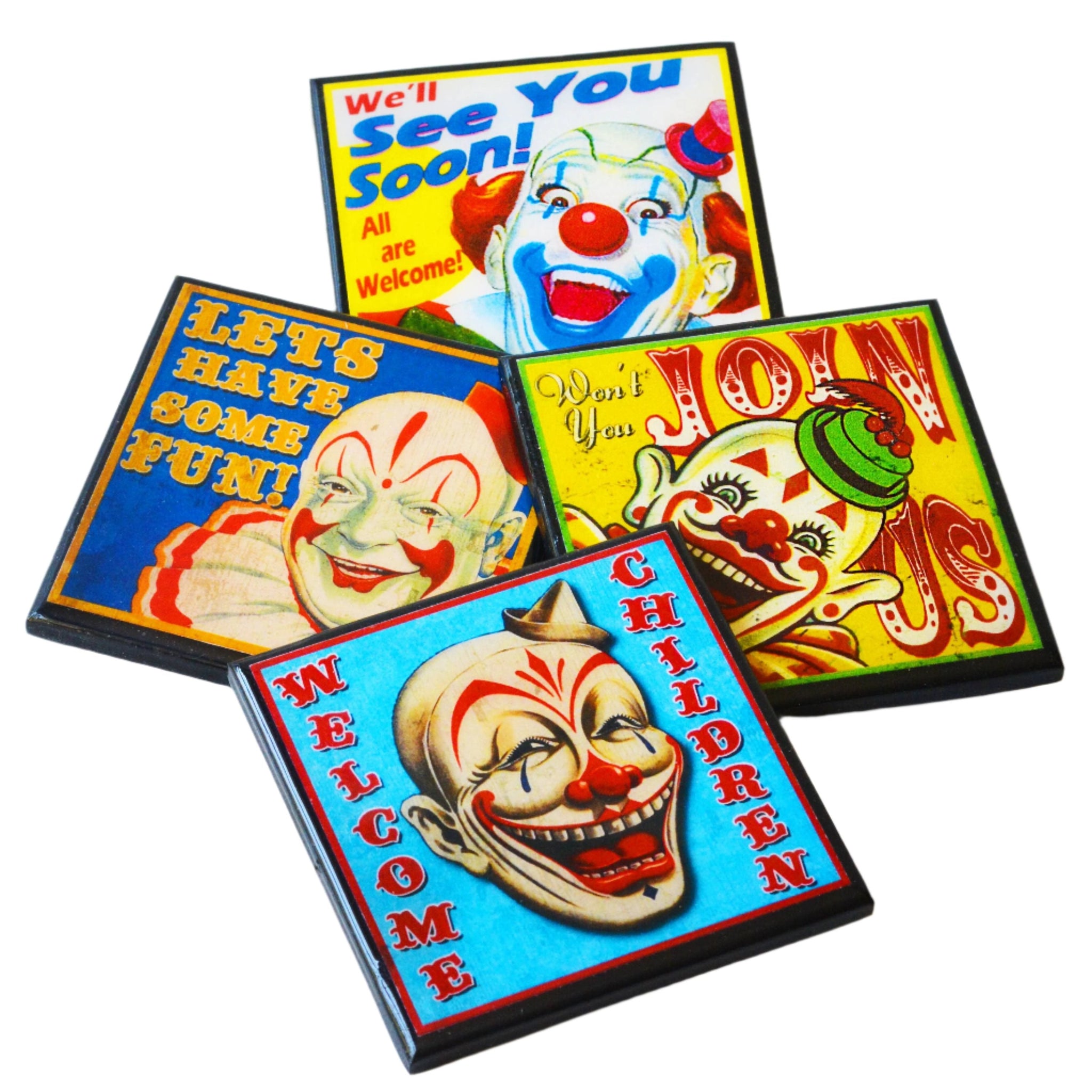 Creepy Clown Halloween Drink Coaster Set