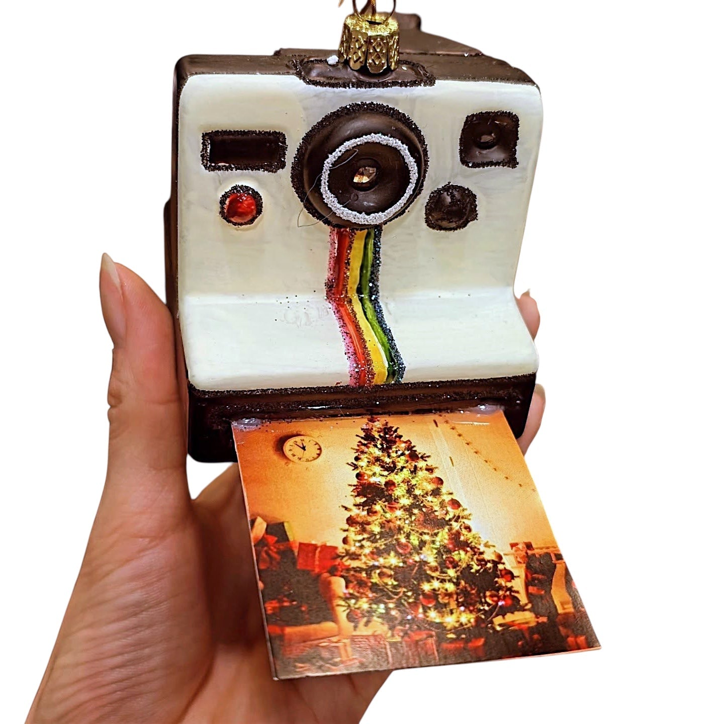 Retro Polaroid Instant Camera Glass Ornament